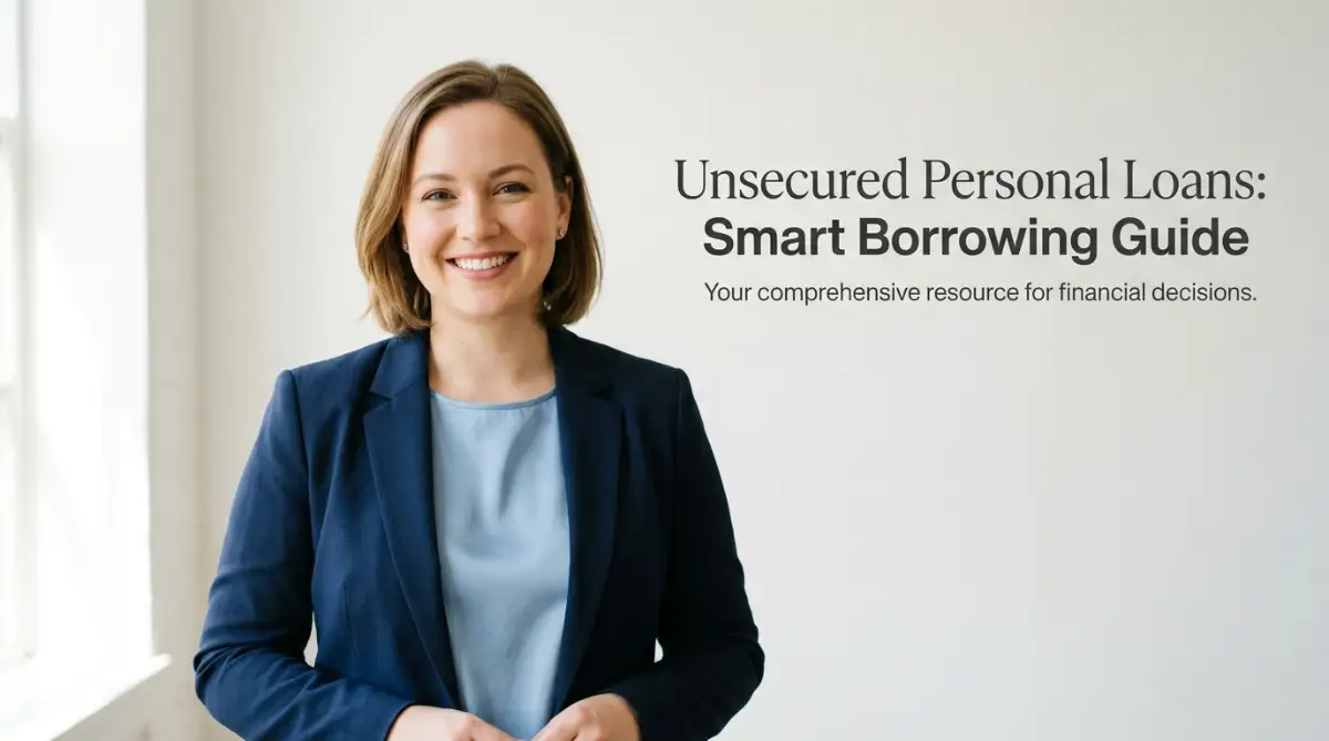 A confident young woman standing in a bright studio, representing the smart choice of getting an unsecured personal loan without risking personal assets.