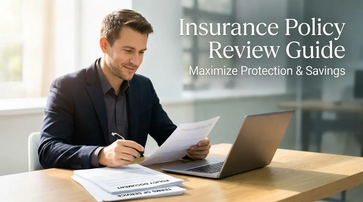 A smart young man carefully reviewing his insurance policy documents to find the best coverage and save money on his monthly premiums.